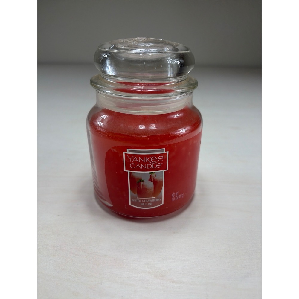 Yankee Candle White Strawberry Bellini Medium Jar Candle 14.5oz Red Fruity Scent